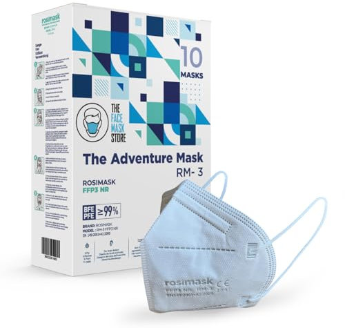 The Adventure Mask FFP3-Maske mit Ohrschlaufen, 5-Lagen-Atemschutzmaske, Sichere Staubmaske mit Filter, CE-zertifizierte Schutzmaske, Schachtel mit 10 Masken, Weiß