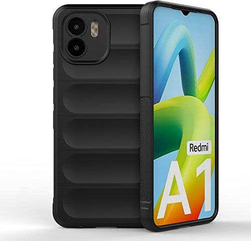 ESTH® Liquid Silicone Hülle für Xiaomi Redmi A1 mit Antibakteriellem Schutz und Kratzfestes weichem Mikrofaserfutter, Rundumschutz Stoßfeste Handyhülle Case, Schwarz