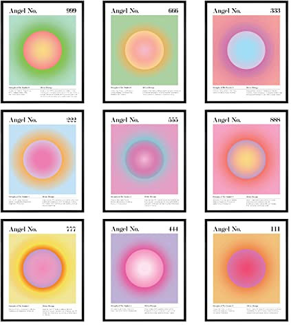 97 Decor Engels-Zahlen-Poster - Ästhetisches Aura-Poster, Spirituelle Farbverlauf-Engelszahlen, Rosa Balance-Energiebilder, Bunte Wandkunst für Zuhause, Schlafzimmer, Dekoration