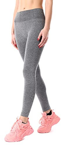 Merry Style Damen Nahtlose Leggings mit breitem Komfortbund MSGI056 (Schwarz-Melange, S)