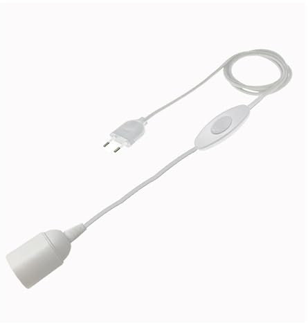 HALOTEC | Cable Lámpara E27 Blanco | Cable electrico con Portalámparas e Interruptor y Enchufe| 3 metros | Casquillo Liso para Bombilla Vista| Fabricado en Italia | Maxima Calidad