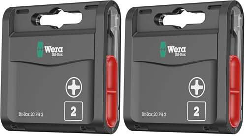 Wera Bit-Box 20 H PH2 Extra Hard bits for Drill/Drivers, 25mm, 20pc Pack, 05057750001, Black (Pack of 2)