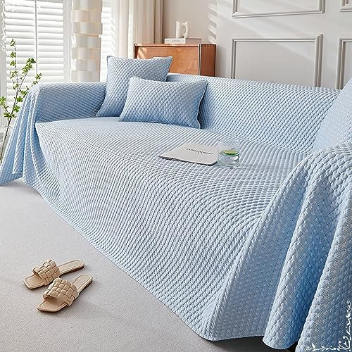 Bishilin Sofaüberwurf rutschfest, Sofabezug 3 Sitzer für Sommer Blau 200x300CM Couchbezug Eckcouch Universal