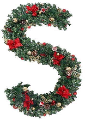 EDWINENE Weihnachtsgirlanden, 2,7 m Weihnachtsgirlanden-Dekoration mit Blumen und roten Beeren, Tannenzapfen, Innen- und Außengirlanden (Christmas Garland with Flower)