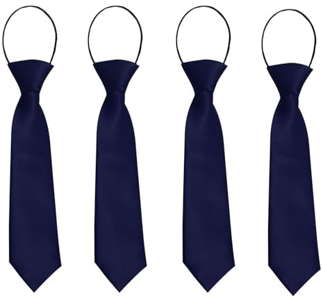 FUIPVGI 4 Piezas Corbata para Niños con Banda Elástica Flexible, Corbata Pre-atada con Aire de Seda y con Elástico Brillado, Corbatas Escolares para Niños Escolar Uniforme Boda Fiesta (Azul marino)