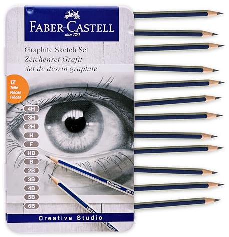 Faber-Castell Graphitstifte Zeichenset | Schulanfang Kunstbedarf | 12 Kunststifte zum Skizzieren (4H, 3H, 2H, H, F, HB, B, 2B, 3B, 4B, 5B und 6B), Schattierungsset