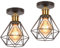 TOKIUS 2 Stücke Deckenlampen, 16CM Vintage Deckenleuchte im Industrial Design Retro Lampe Käfig Pendelleuchte Schwarz Lampenschirm aus Eisen mit E27 Fassung Messing Flurlampe