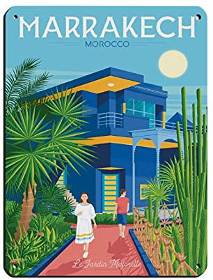 KZIWQ Marrakesch Marokko Vintage-Reiseposter, Blechschild, Vintage, Metall, Pub, Club, Café, Bar, Zuhause, Wandkunst, Dekoration, Poster, Retro, 20 x 30 cm