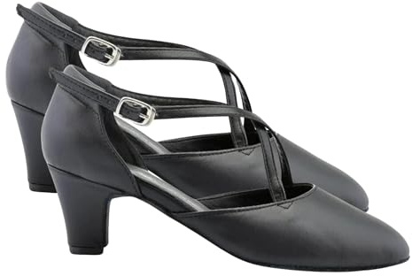 TuttoDanza - Scarpe da Ballo Donna Incrociato Cuccarini Vera Pelle Chiuse Tacco 5 Allenamento Sala Danza Liscio Studio Broadway - Made in Italy