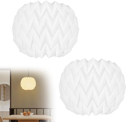 2pcs Origami Design Papier Lampenschirm 43CM, Nordische Kreativpapier Lampenschirm Deko, Folding Pendelleuchte, Papier Laterne Deckenlampen Shade Rund für Hängelampe (2, B)
