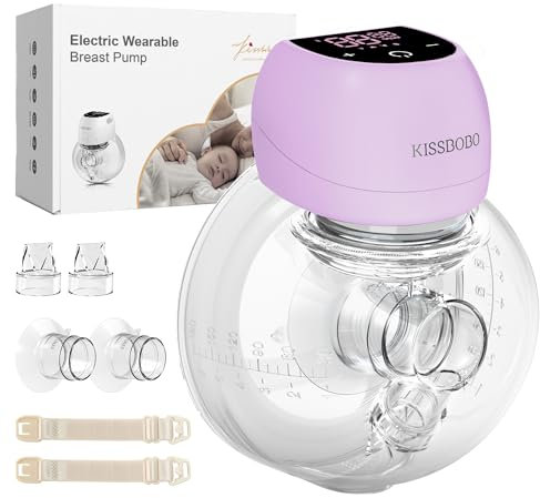 Breast Pump Electric, Breast Pumps Hands Free Wearable Portable,12 Levels 4 Modes with LED Display, Low Noise Rechargeable Wireless Breast Pump Electrical / 21&24MM Flanges(Purple 1pcs)