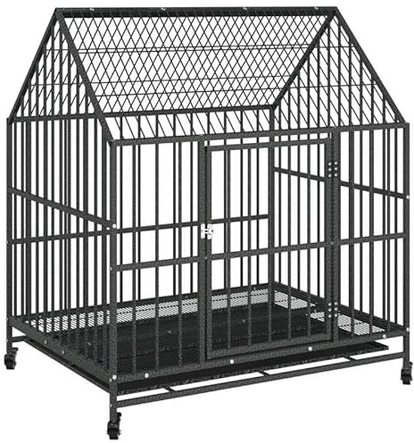 Eleganz Hundezwinger mit Rollen aus schwarzem verzinktem Stahl – Mobiler Hundekäfig für Garten, Terrasse & Transport – Robust & Sicher