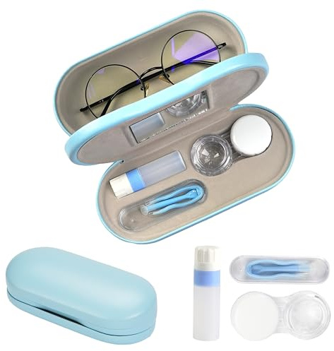 Lasiyanor 2 in 1 Eyeglass Case Portable Double Sided Contact Lens Box | Multifunction With Tool for Travel Daily Outdoor