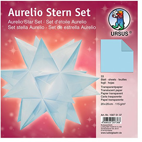 Ursus 15875137 - Faltblätter Aurelio Stern uni, hellblau, 33 Blatt, aus Transparentpapier 115 g/qm, ca. 20 x 20 cm, einseitg bedruckt, ideal als zeitlose, elegante Wohndekoration