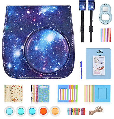 Andoer 10 in 1 Zubehör Kit für Fujifilm Instax Mini 8 8 + 8s 9 mit Kameratesche/Strap/Selfie Spiegel/Filter/Album/Ecke Aufkleber/Foto Rahmen/Foto Aufkleber/Stift