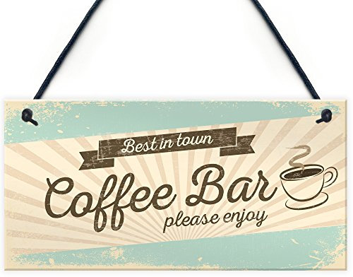 Red Ocean Coffee Bar Hanging Wall Plaque Home Decor Kitchen Cafe Sign Gifts For Women