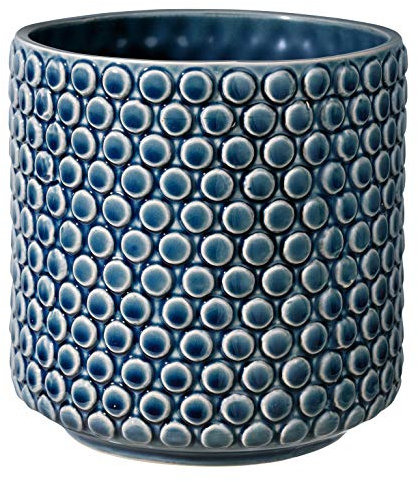 Bloomingville Blumentopf Dot Retro Übertopf Vintage Pflanztopf für Zimmerplanzen M (15,5 cm ø) Öffnung: 13 cm ø, petrol blau, Keramik
