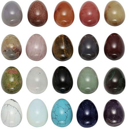 JSDDE 20er Natürliche Edelsteine Set Heilsteine Trommelsteine Dekoration Eier Form Edelsteine Halbedelsteine Glücksbringer Schmuck für Meditation, Zimmer Büro Deko