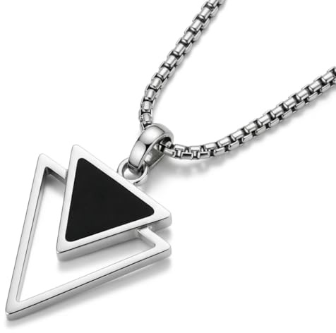 Galis Mens Necklace - Premium Stainless Steel Necklace for Men, Silver Chain for Men, Non Tarnish with Triangle Black Enamel Pendant, Chain Pendants, Stylish - Gifts for Him 24
