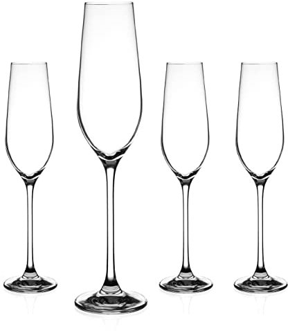 DIAMANTE Champagne Flutes Crystal Prosecco Glasses - ‘Auris’ Collection Undecorated Crystal - Set of 4