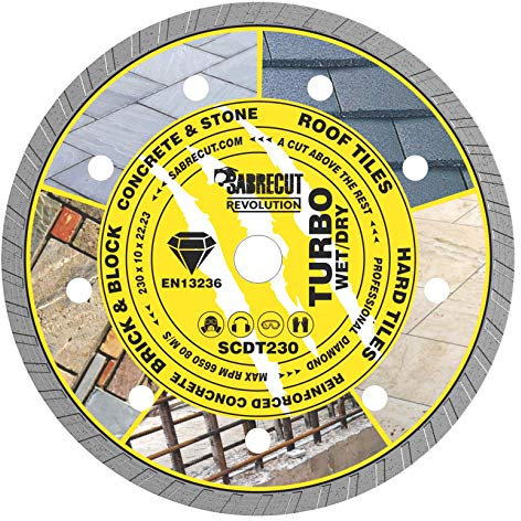 1 x SabreCut SCDT230 230mm (9 inch) x 10mm x 22.23mm Bore Turbo Angle Grinder Diamond Circular Saw Blade
