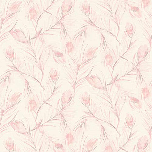 Papier peint plume 373672 | Papier peint rose pailleté intissé & vinyle | Papier peint chambre fille & adulte | Papier peint plume de paon