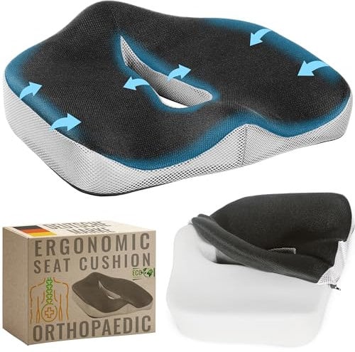 RICOO Ergonomisches Sitzkissen Orthopädisch Steißbeinkissen, Sitzerhöhung SK-U0110 Stuhlkissen gegen Rückenschmerzen, Bürostuhl Sitzauflage Steißbein Entlastung Schaumstoff Memory Foam