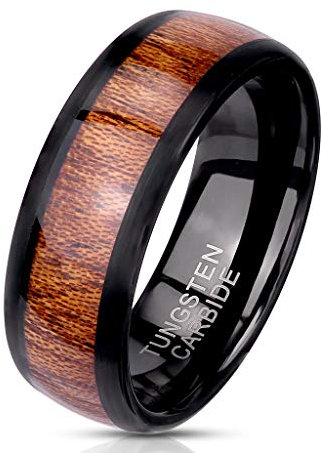 Paula & Fritz® Ring Herren Wolframcarbid Holz-Inlay Gr. 64 (20,4) Schwarz 8-mm Breit Herren-Ring Partnerring Damen-Ring Bandring Ehering Verlobungsring