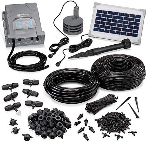 esotec Solar Bewässerungscomputer WaterDrops Professional, Bewässerungssystem, Tröpfchenbewässerung, 50 Tropfer, automatische Bewässerung Hochbeet Gewächshaus Garten Balkon 101120