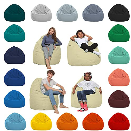 HomeIdeal - Sitzsack XXL Bodenkissen für Erwachsene & Kinder - Geeignet für Gaming oder Entspannen - Indoor wie Outdoor da er Wasserfest ist - mit EPS Perlen, Farbe:Beige, Größe:XXL