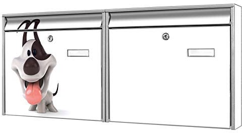 banjado® Briefkastenanlage 2 Fach 72x32x10cm mit Motiv/Briefkasten groß mit Namensschild/Postkasten A4 Einwurf inkl. Montagematerial & je 2 Schlüsseln/Briefkasten ohne Zeitungsfach