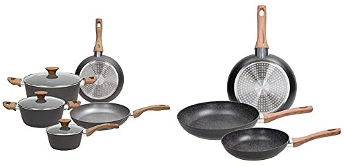 Tognana V779116Grst Batteria 8 Pezzi Great Stone, Alluminio Forgiato & Set 3 Padelle 20-24-28 Cm, Alluminio, Anche A Induzione, Nero