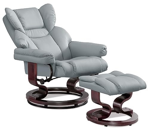 Recliner Chair with Footstool, Swivel Recliner Sofa Chair Armchair Lounge 135° Reclining High Back Ergonomic Couch Bed Upto 160kg Weight Capacity with Tilting Lock Mechanism for Living Room, Grey