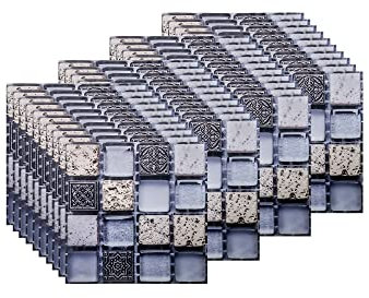 FBBULES 40PCS Mosaik Fliesenaufkleber für Küche und Bad, PVC Fliesensticker Mosaikfliesen Selbstklebend Fliesen Aufkleber Fliesenfolie wasserdichte Klebefolie (10 x 10 cm / 4 x 4 Zoll)