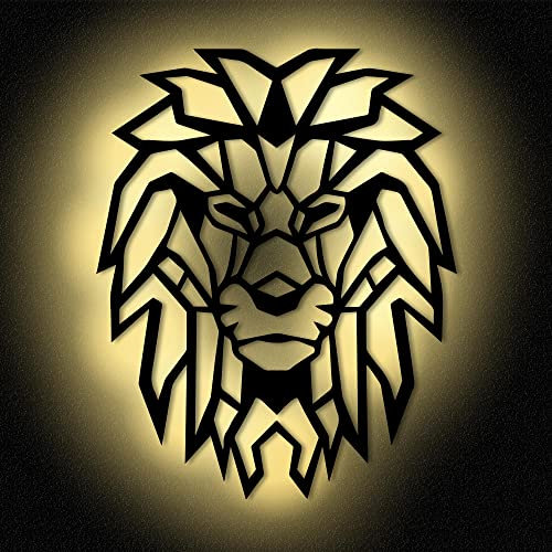 Namofactur DIY Löwe Wand Deko Wanddeko Geometrisch Dekoration Lampe Licht Led I MDF Holz Batteriebetrieb
