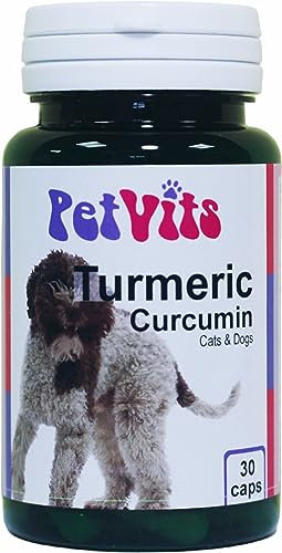 PetVits Turmeric Curcumin for Cats and Dogs : Digestive and Joint Pet Supplement : 30 capsules, in a 99% recycled pot