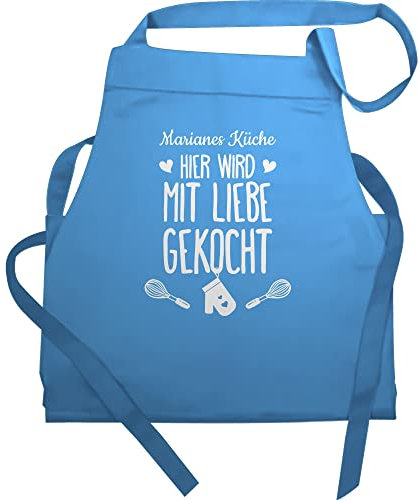 Schürze - Kochschürze - Hier wird mit Liebe gekocht mit Name I Geschenk Kochen - 60x87 - Hellblau - geschenke für köche küchentextilien küche sprüche apron küchenschürze oma kochzubehör