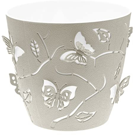Lashuma runde Pflanzschale dekorativ Ø 14 cm, Übertopf u. Innentopf Kunststoff, Blumentopf beige