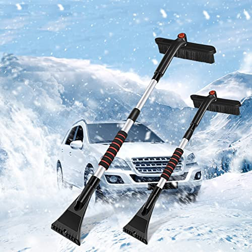 Schneebürste für Auto, 2 in 1 Multifunktionale Schneebürste mit Rakel Eiskratzer und ausziehbarem Schaumstoffgriff für Auto LKW SUV für Auto Windschutzscheiben und Dachfenster Reinigungswerkzeug