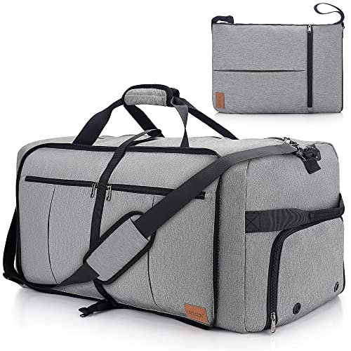 Urtala Reisetasche für Damen und Herren, groß, faltbar, Wochenendtasche mit Schuhfach und Schultergurt, leicht, wasserdicht, Gepäcktasche, Grau, 100L, Casual