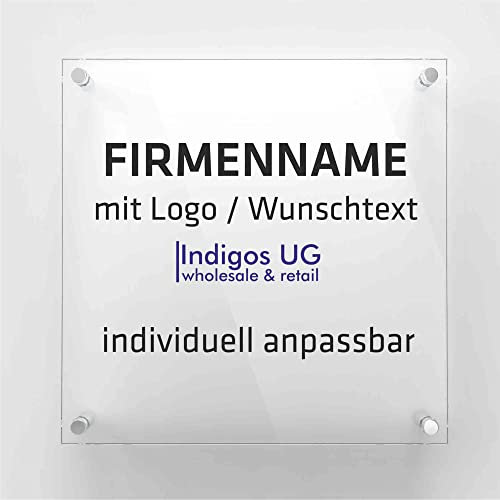 INDIGOS UG - Schilder selbst gestalten - 5mm Acrylglas Schild - 30x30 cm - Platte bedruckt mit Wunschtext - Firmenname - personalisierte Geschenke - für Firma Büro Tür Eingang Hotel