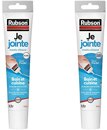 Rubson Je Jointe Mastic Blanc 50 ml, mastic étanche anti-moisissure en tube prêt à l'emploi & Je Jointe Mastic Transparent 50 ml, mastic étanche anti-moisissure en tube prêt à l'emploi