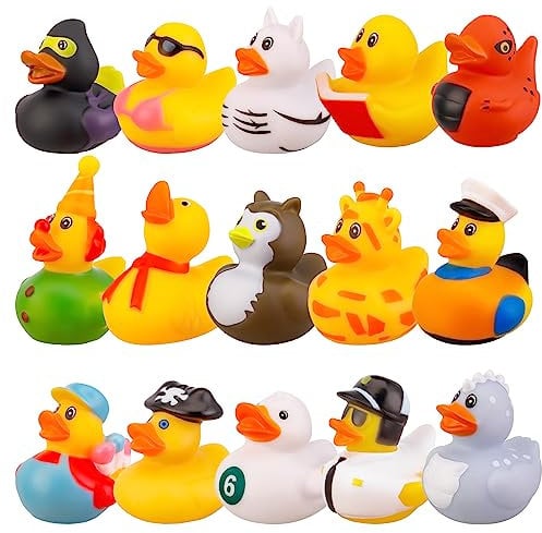 FANTESI 15 Pack Rubber Ducks, Bath Ducks, Baby Bath Toys, Mini Floating Duck Bath Toys, Suitable Party Supplies, Helmets, Car Decoration