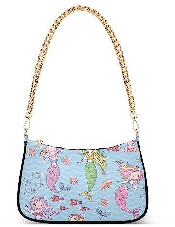 Nette Meerjungfrauen Handtaschen für Frauen Kette Umhängetasche Damen Tote Clutch Geldbörsen mit Reißverschluss, Süße Meerjungfrauen, Einheitsgröße