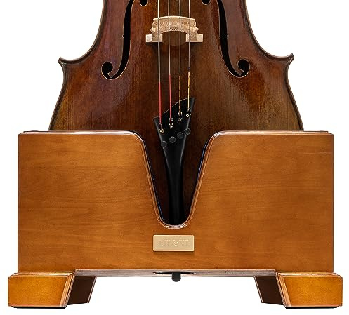 MI & VI Cello-Ständer aus Holz, 4/4, volle Größe, persisches blaues Samtplüschkissen, Holz, Celloständer mit Schleife, Aufbewahrungsfach im Lieferumfang enthalten
