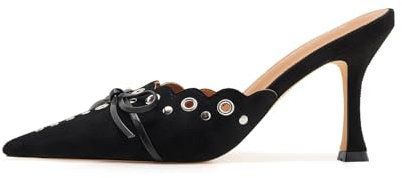 ATBELL Fliege Heeled Pantoletten Nieten Pumps Spitze Kätzchen Absatz Kleid Heels, Schwarz, 35.5 EU