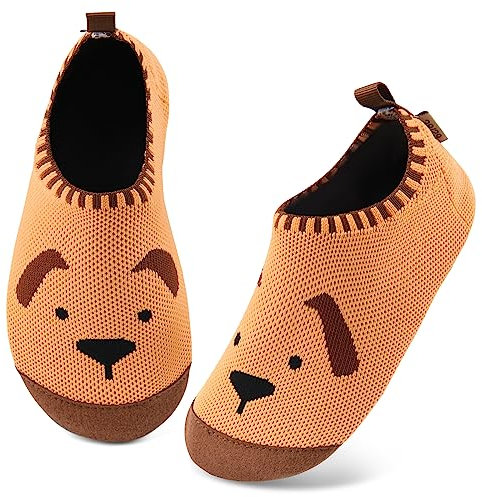 Kyopp Kinder Hausschuhe Junge Mädchen Pantoffeln Aquaschuhe Atmungsaktive Rutschfest Barfussschuhe Slipper Kindergarten Unisex(Welpe Gelb 22/23 EU)