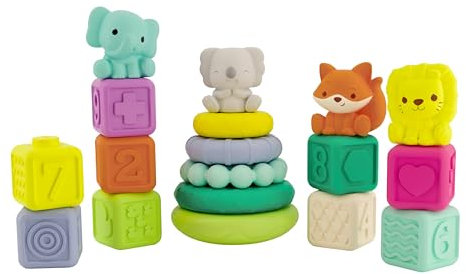 Infantino - Stapelspielzeug-Set - Stapelringe und -würfel - Sensorische Spielzeuge - Lernspielzeug - Babyspielzeug zum Mischen und Zuordnen - von 6 Monaten