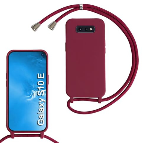 FERLAN Handykette für Samsung Galaxy S10e Hülle mit Band,Rot | Necklace Hülle mit Band, Handyhülle zum Umhängen, Soft Flüssig Silikon Case mit Kordel, Stoßfeste Schutzhülle,Kameraschutz
