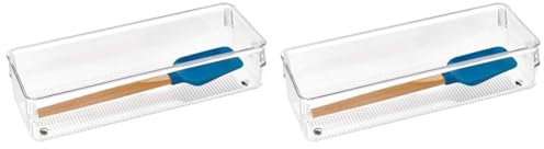 iDesign Linus Organizador de cajones, cubertero para cajones de cocina pequeño en plástico para guardar cubiertos y otros utensilios, transparente (Paquete de 2)